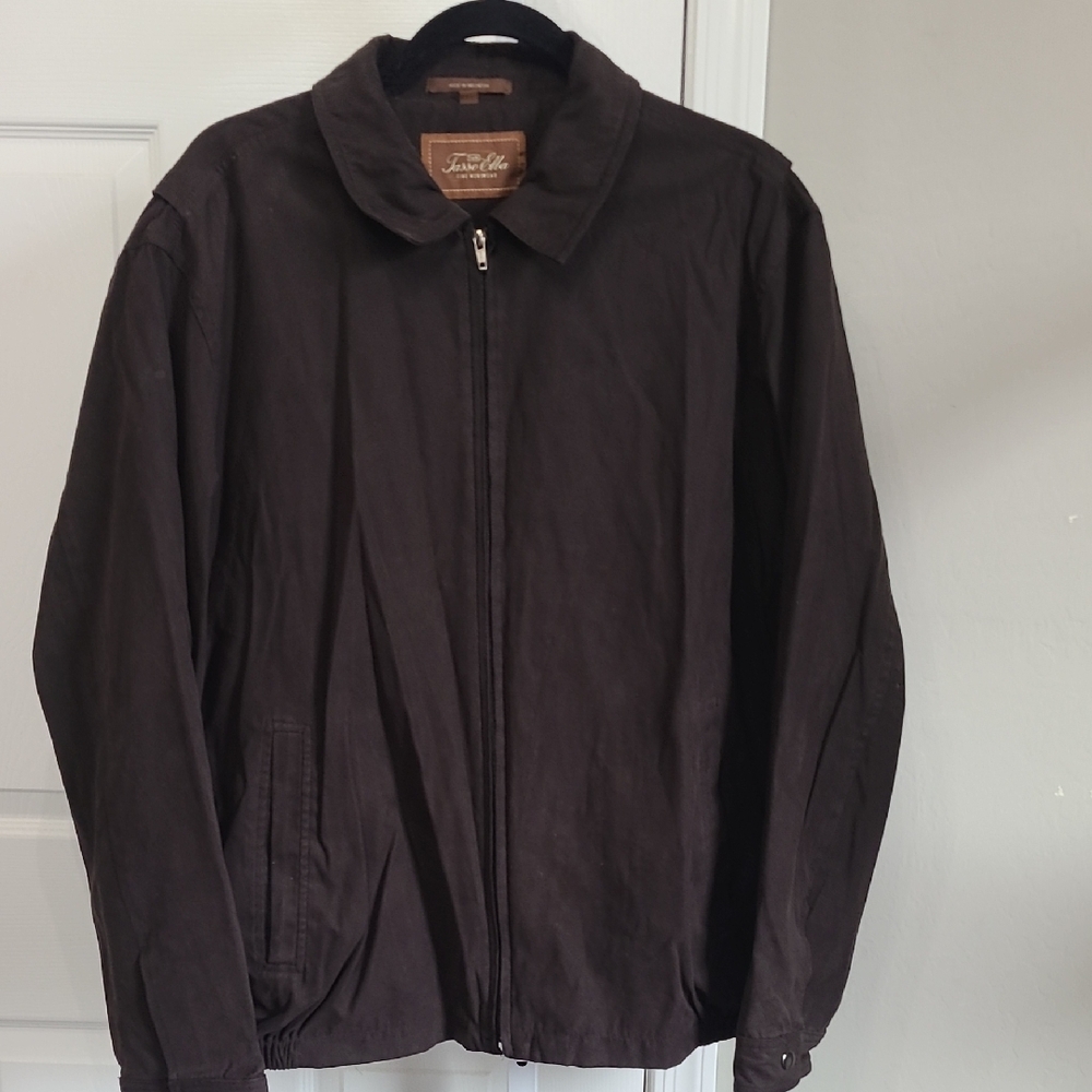 Tasso Elba Men Dark Brown Lightweight Jacket XL Zip Up Pockets Collar Coat